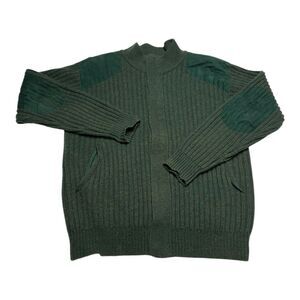 Vintage Cabelas Sweater Men's Sz M Green Knit Lambswool Full Zip Ribbed Shooting
